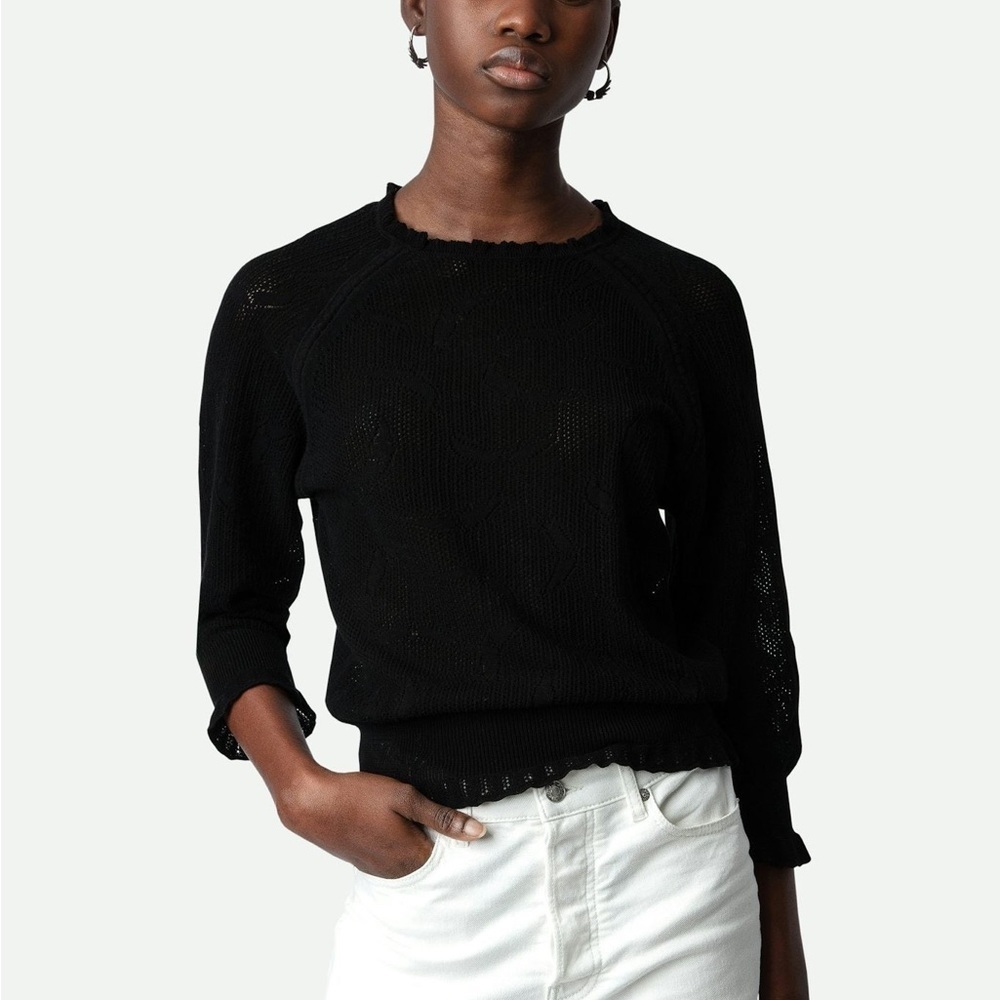 NWT💕 Zadig & Voltaire Moria Co Dantelle Open Knit Sweater - Black XS